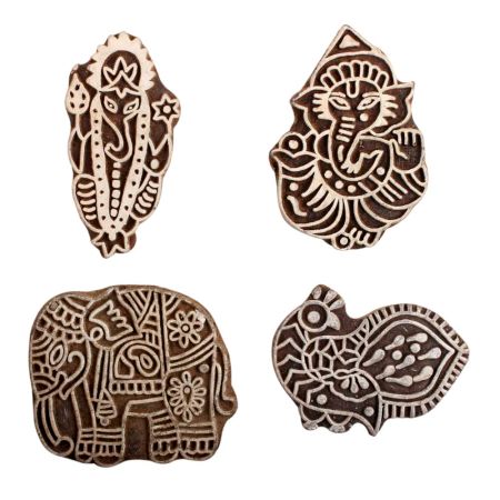 Set of 4 Piece New Mix Wooden Printing Block